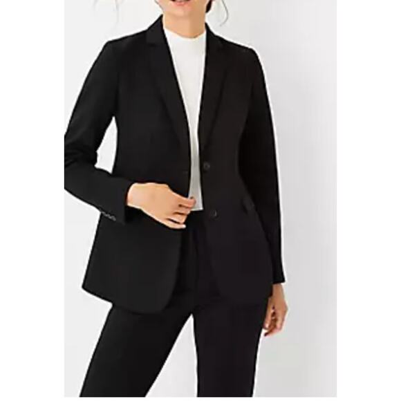 NEW ANN TAYLOR $198 BLACK DOUBLE KNIT TWO BUTTON BLAZER  Black 8 - Picture 3 of 5